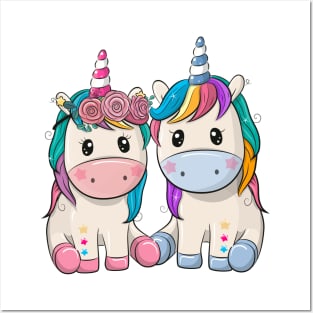 Two cute unicorns - boy and girl. Posters and Art